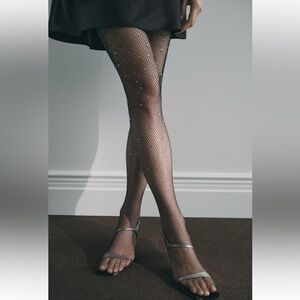 NWT ZARA FISHNET RHINESTONE TIGHTS SIZE M